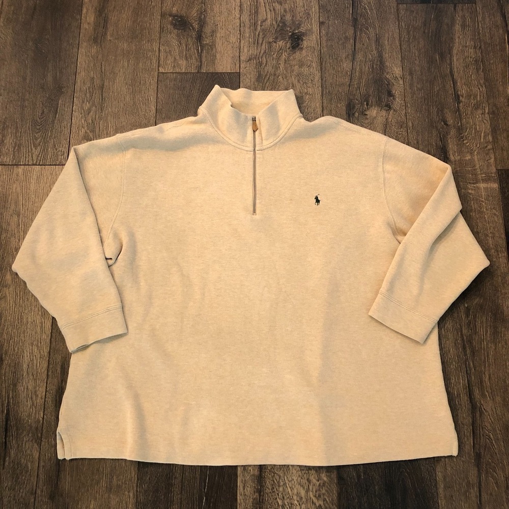 Polo Ralph Lauren Quarter Zip Pullover Mens Size 4XB Beige Cotton Professions